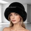 Autumn and winter imitation mink hat women's winter high sense versatile plush bucket hat big head circumference warm ear protection Mongolian hat