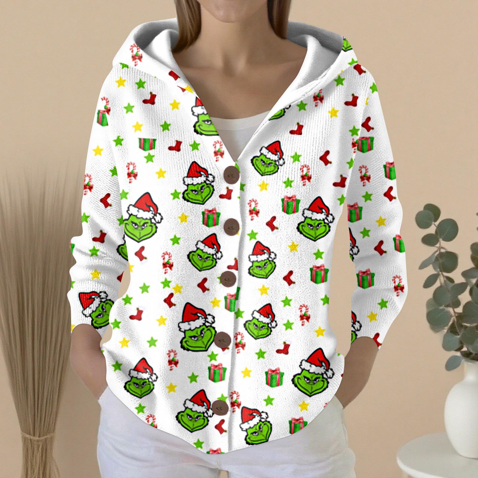 

Женский модный повседневный свитер на пуговицах с принтом, кардиган, куртка с капюшоном S белый