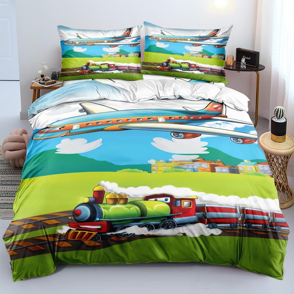 Bedding Set Cartoon Train Farm Duvet Cover Set Double Full Size Queen Bed King Size Duvet Cover Pillowcase Gifts for Kids