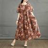 Summer Retro Cotton and Linen Round Neck Short Sleeved Dress, Women's Loose Skirt