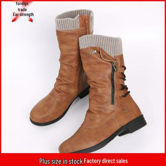 Damen Leder Stiefel Herbst/Winter 2021 Mittelhoch Rund Zehen