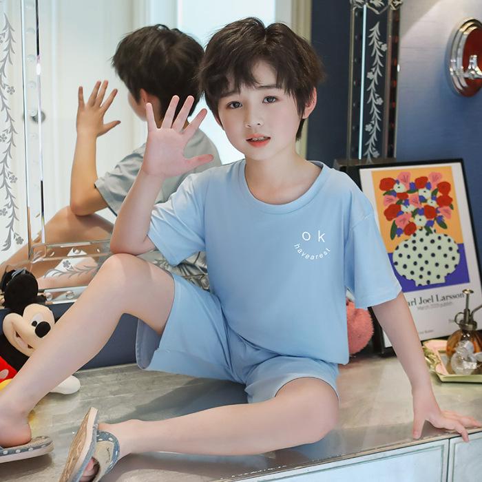 Boys  Summer Short Sleeve Stretchy Cartoon Pajamas - Soft Modal Loungewear for Kids 8