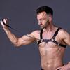 Black Leather Body Harness with Chain - Adjustable Chest Strap for Men, Ideal for Nightclub, Erotic, and Fashion Wear