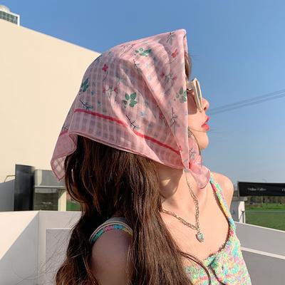 1116 New Small Square Scarf Cotton and Linen Headscarf Sunshade Photo Headgear Small Fresh Literary Headband Flower Casual Silk Scarf