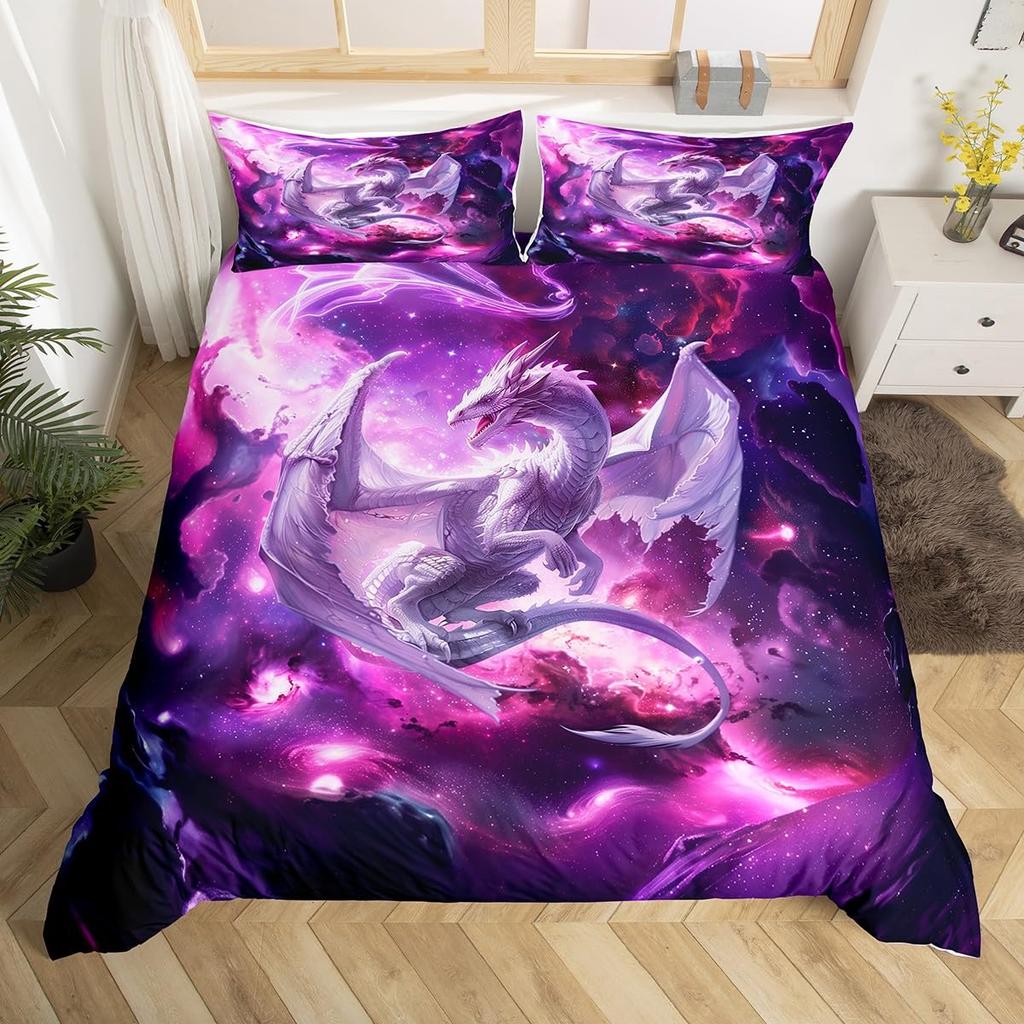 Galaxy Dragon Duvet Cover Sets For Kids Boys Girls Queen Lightweight Quilt Covers Starry Sky Jungle Animals Dragon Bedding Set