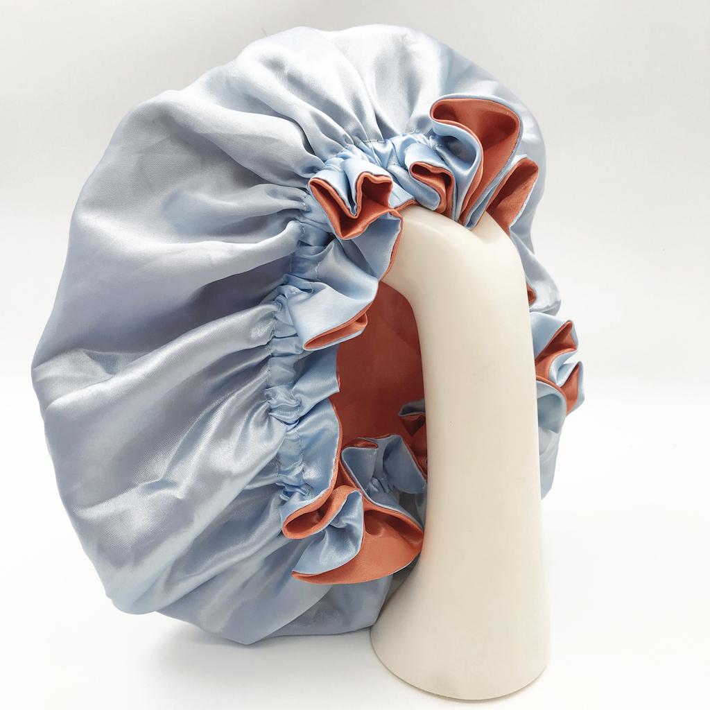 Reversible Double Layered Hair Bonnets for Adults and Kids Mommy and Me Satin Silk Bonnets