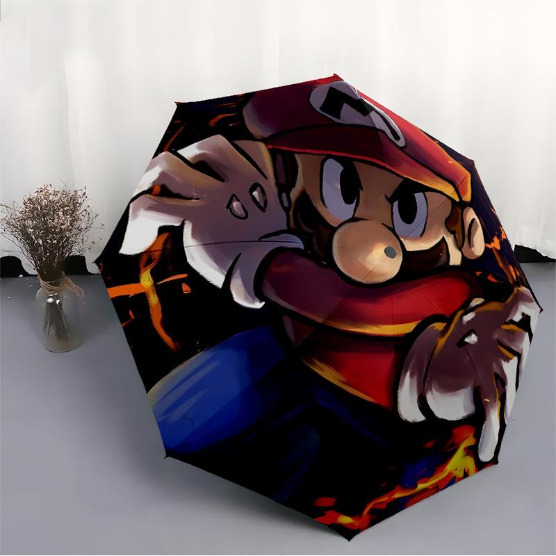 1PC Mario, Fire Automatic Folding Umbrella - Compact 8-Rib Design, Durable Plastic & Iron, Daily Use F010615