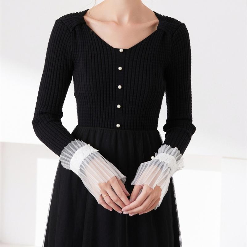 Ruffled Lace Faux Sleeves Girl Decorative Sleeves Elegant Detachable Wrist Cuffs