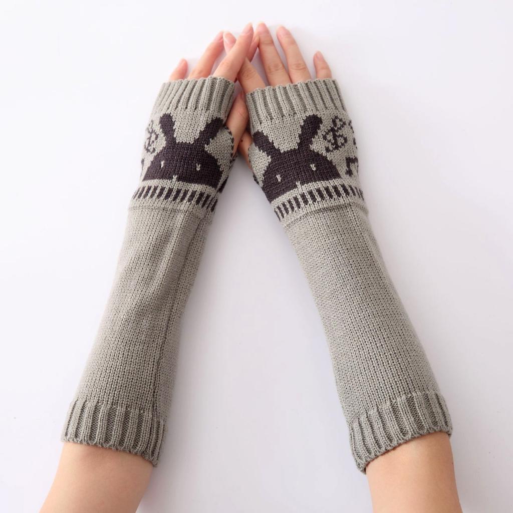 Botvotee Rabbit Sleeves for Women Y2k Accessories Arm Warmers Free Shipping Knitted Winter Warm Fingerless Gloves Cute Fashion