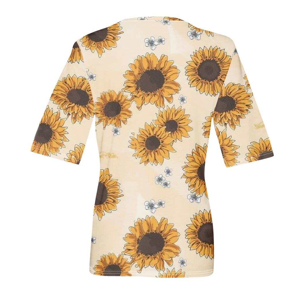 Women's V Neck T Shirts Half Sleeve Tops Printed Casual Summer Tees T Shirt Blouse