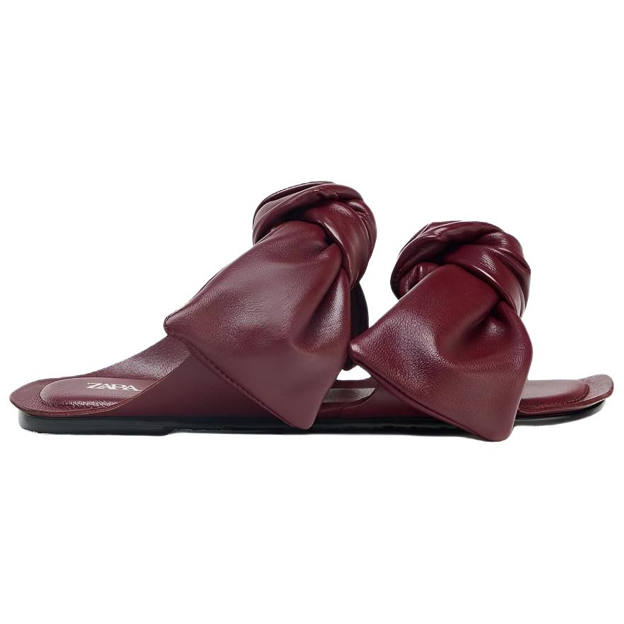 Zara Bow Decor Anti-Rubbing Slide Sandals Women Footwear Crimson 3600610624