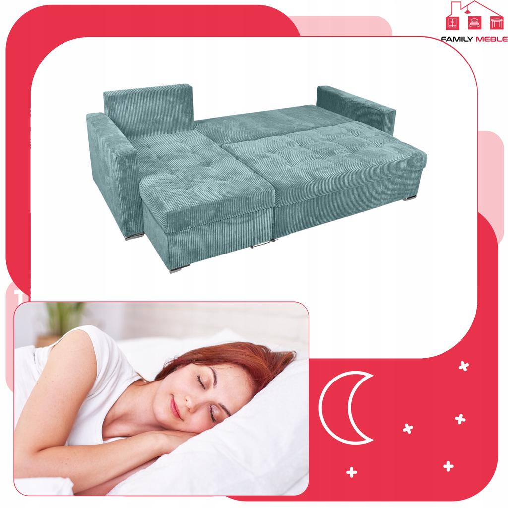 Bonito Corner Sofa Bed Family Meble Corduroy Green