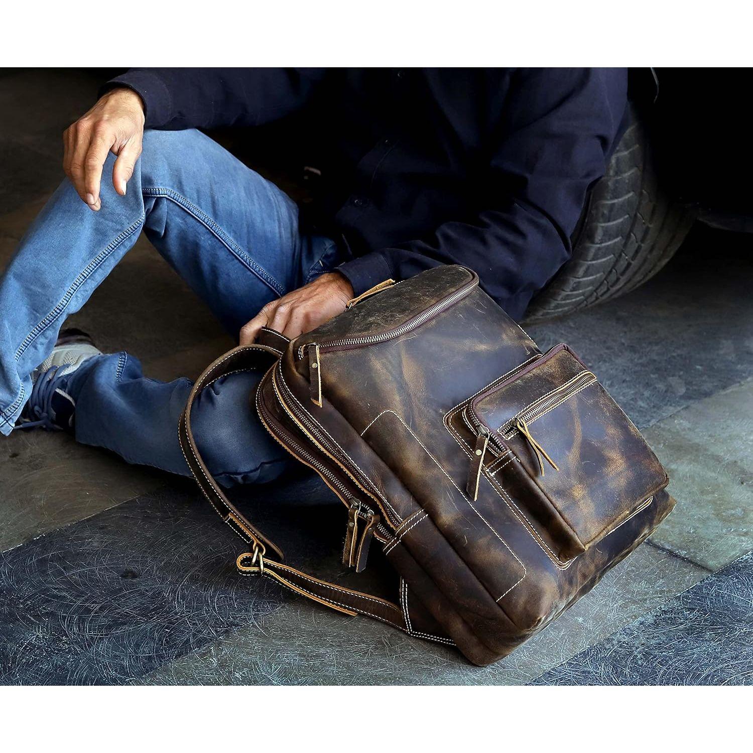 Sac à Dos Homme En Cuir Vintage TIDING 15.6'' – Grande Capacité Voyage