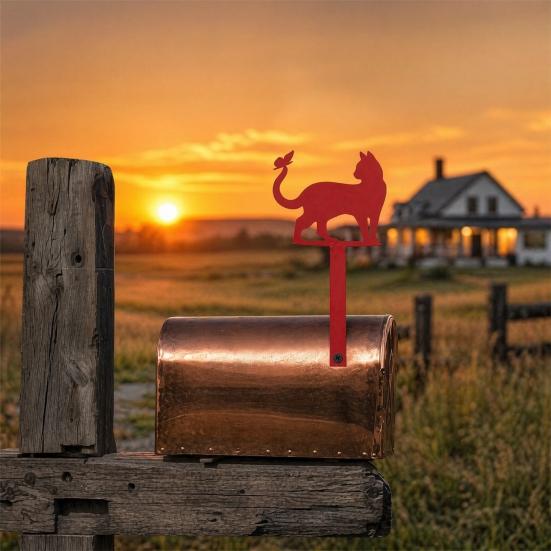 huaqianguhh Yard Iron Signage with Fixed Holes, Metal Cat Butterfly Decoration, Outdoor Mailbox Sign for Wood Leather Mailboxes