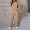 2 Pcs/Set Fall Spring Women Shirt Pants Set Long Sleeves Lapel Button-down Blouse