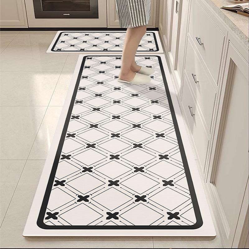Kitchen Carpet Non-slip Waterproof Oil-proof Floor Mat Black White Plaid Interesting Rug Long Strip Home Decoration Foot Mats