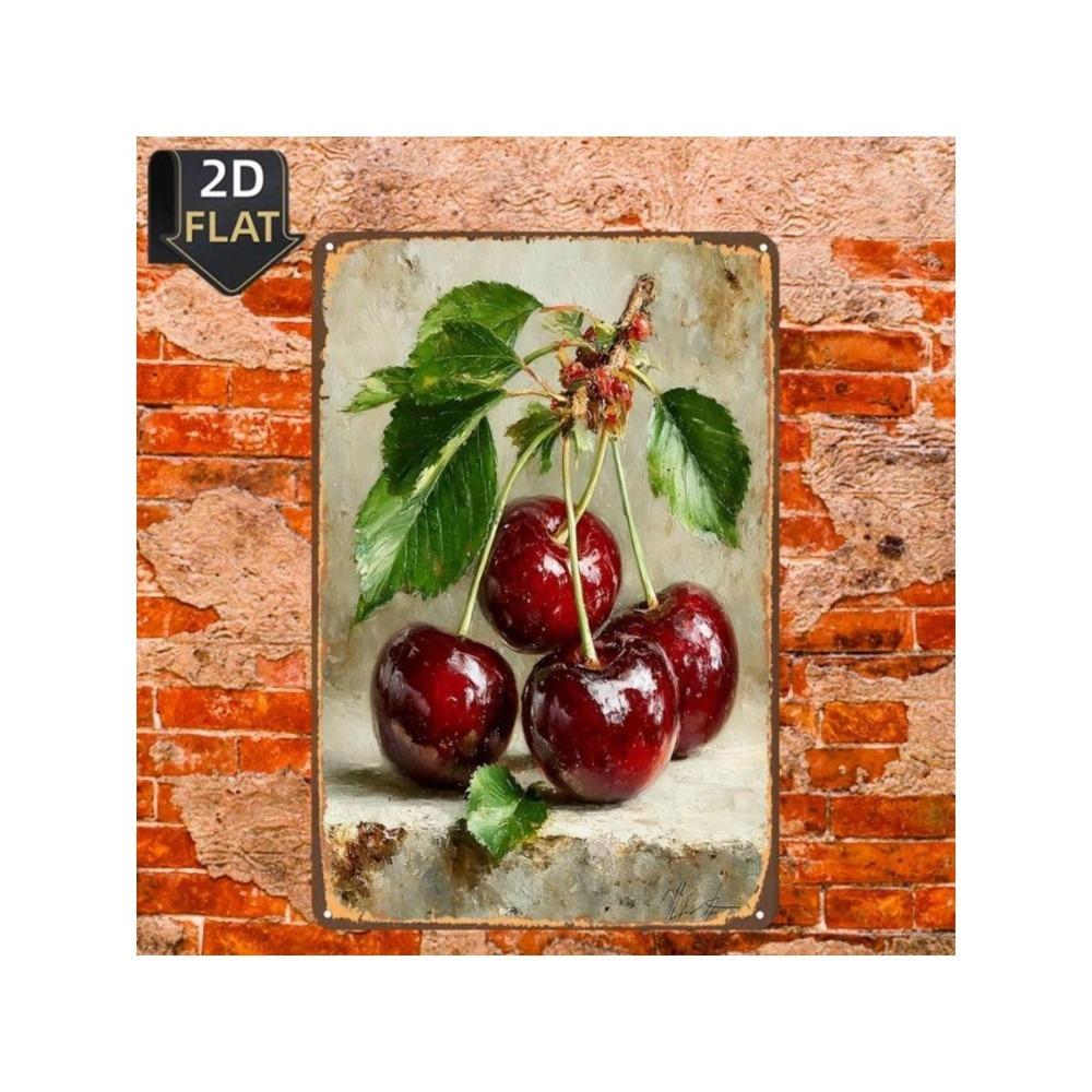 Red Cherry Metal Wall Art Sign for Bar Decor