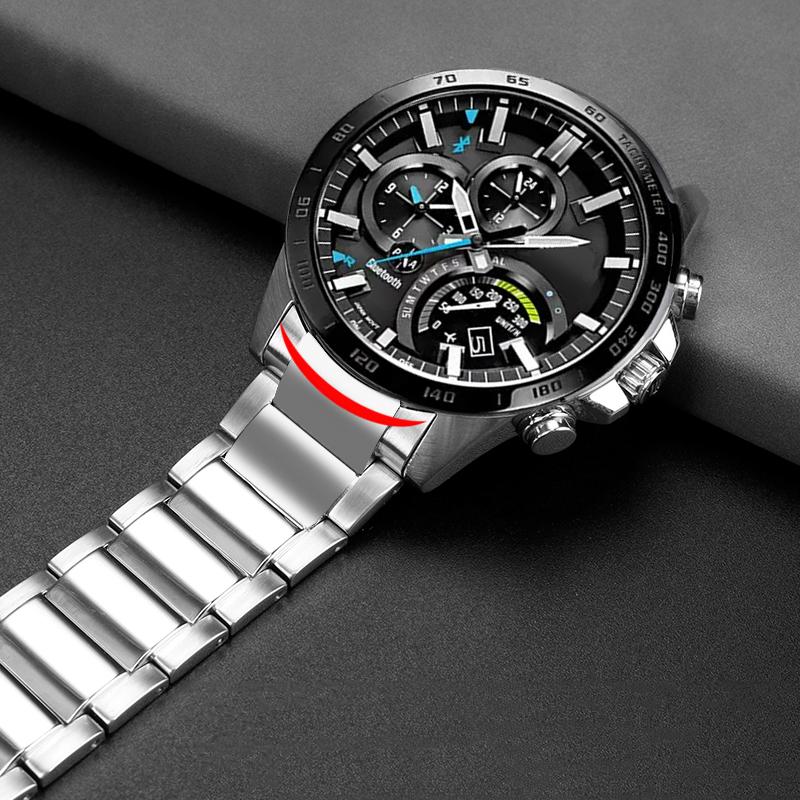 ONESolid Gebogenes Ende Stahl-Uhrenarmband für Casio EDIFICE Serie Armband EQB-501 EQB-800 Bogenmund Präzisionsstahl-Uhrenkette Herren 22mmMN