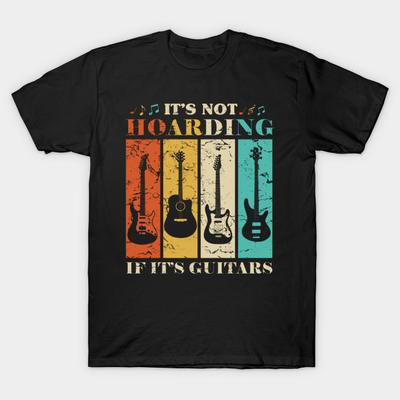 Men Black Print T-shirt It'S Not Hoarding If It'S Guitars Vintage No-Cut Heat Transfer Print Cotton Tshirt