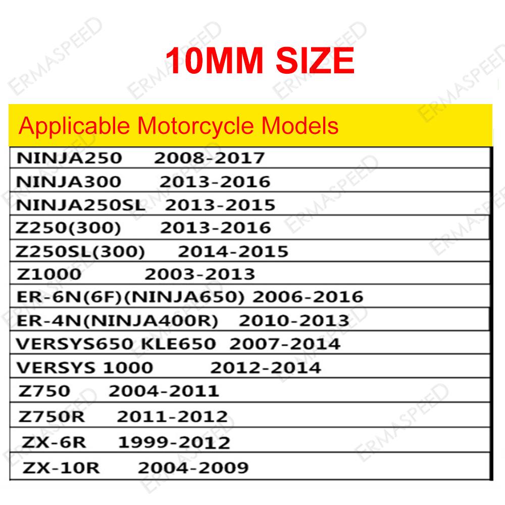 Pro Z1000 Z900 Z750 Z250 NINJA250 Z50L ER6N Cívky kyvné vidlice Šrouby zadního stojanu Jezdce M8 M10 CNC hliník