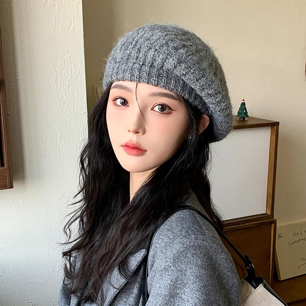 Winter Knit Wool Berets Hat for Women Outdoor Warm Crochet Octagonal Cap Korean Solid Color Painter Artist Hats