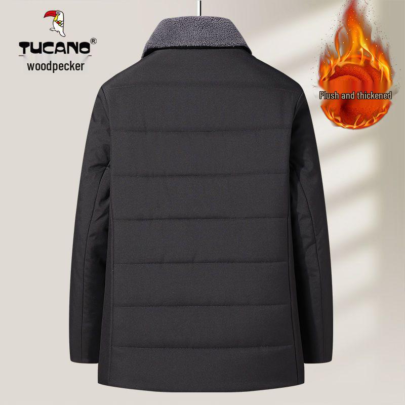 Woodpecker Dad Winter Coat: Fleece-Lined, Thick Cotton Jacket for Middle-aged & Elderly Men