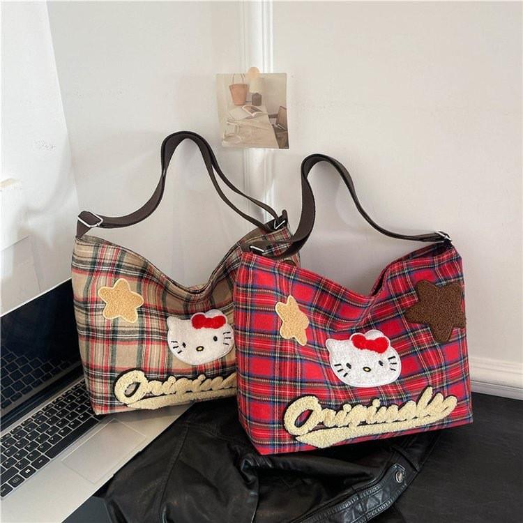 Printed Canvas Plaid Shoulder Bag Outdoor Leisure Crossbody Bag