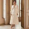 2026 Europe, America, Station French Vintage Lace Embroidery V-Neck Bubble Sleeve Layered Cake Skirt