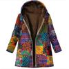 Cappotto in cotone e lino per donna, giacca con cappuccio con cerniera spessa e stampata, caldo e retrò