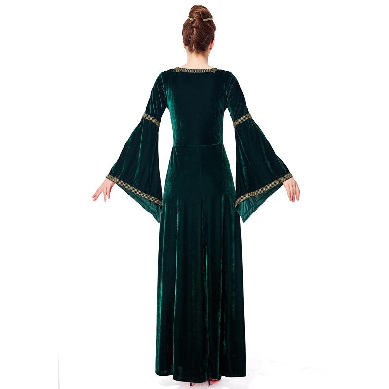 Adult Women Renaissance Retro Medieval Drama Stage Flare Sleeves Dress Gown Halloween Cosplay Costumes Role Play Outfit