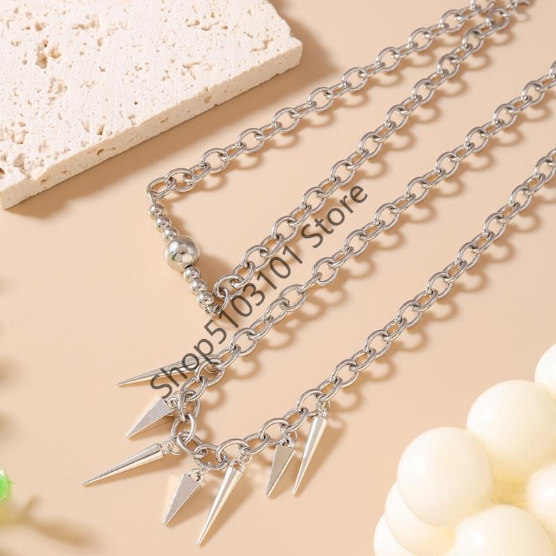 Punk Gothic Studded Rivet Spikes Necklace Two Layers Vintage Choker Hip Hop Necklace For Party Valentine's Day Lovers Gift
