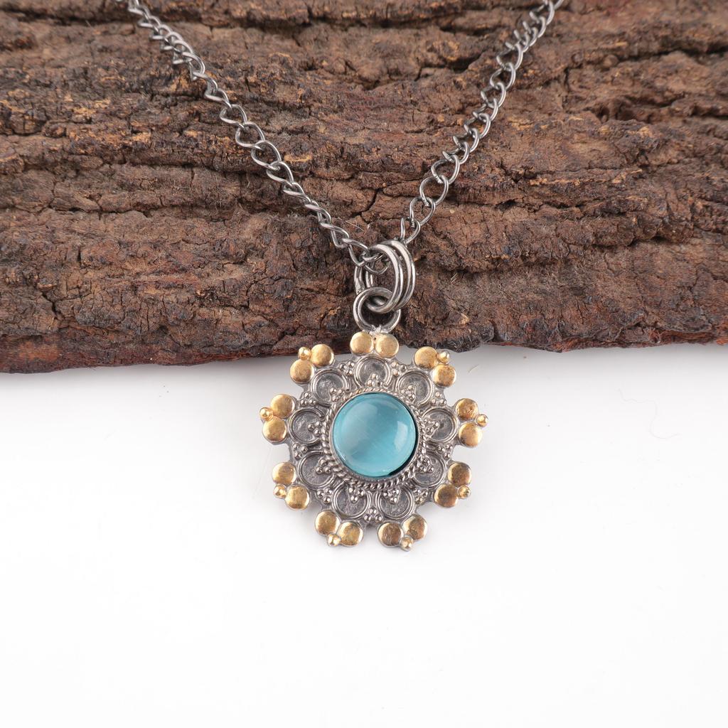 Blue Cat's Eye Gemstone Pendant, 925 Sterling Silver Pendant Jewelry, Handmade Jewelry Pendant, Balancing Jewelry Gift For Women