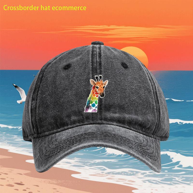 Rainbow Giraffe Print Baseball Cap Vintage Washed Polyester Casual Outdoor Adjustable Adult Cap