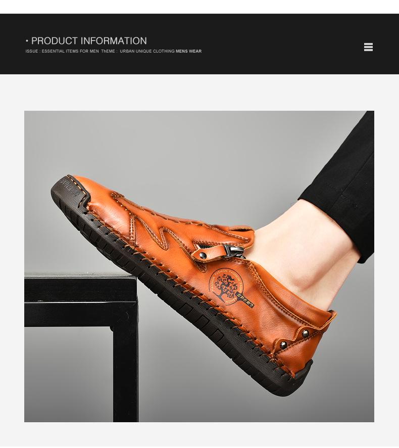 Men's Spring & Autumn Slip-On Fashionable Zipper Leather Loafers - Toe Design, Casual, Handmade, Large Sizes Available