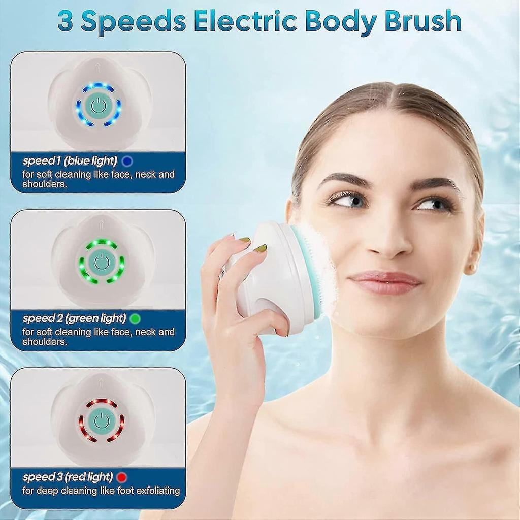 Electric Body Brush Shower Massager, Body Exfoliating Scrubber With Long Handle 5 Multi-purpose Cleansing Heads