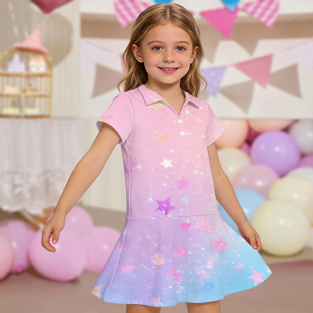 Kids'  Dress - Short Sleeve Pocket Color Frock Kids' Collared Dress - Short Sleeve Pocket Frock