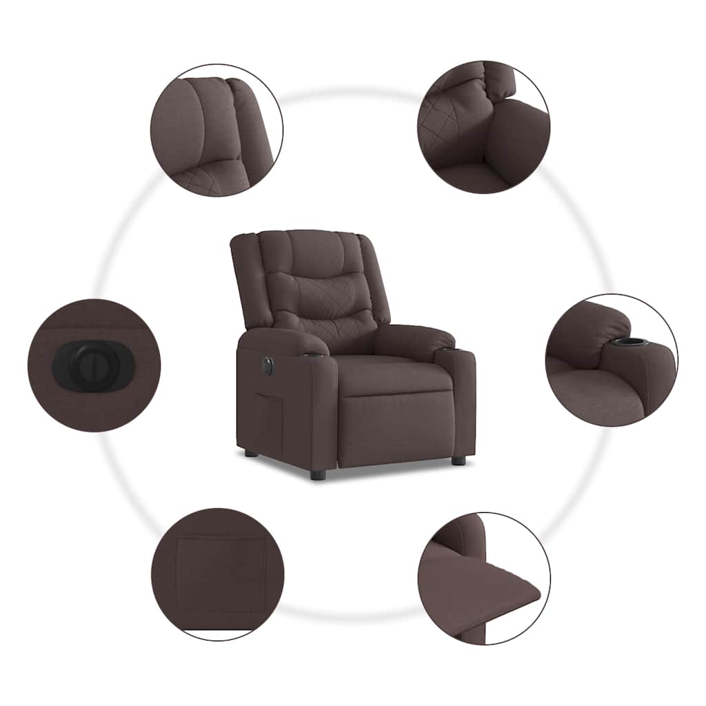 Electric Recliner Chair Dark Brown Fabric