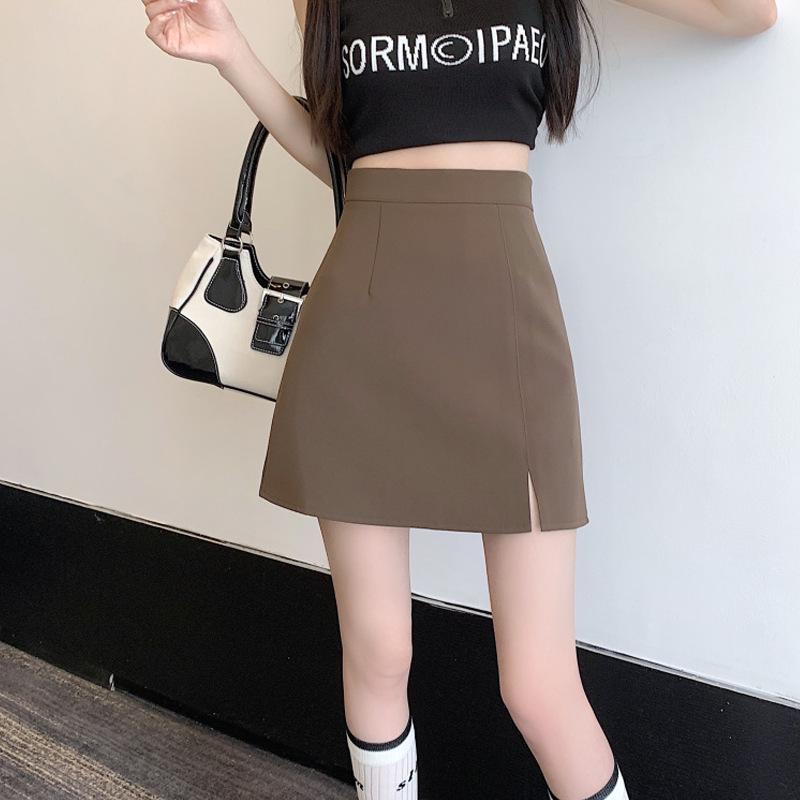 2024 Summer High Waist A-Line Slit Midi Skirt - Women's Hip-Hugging Niche Blazer Mini Skirt