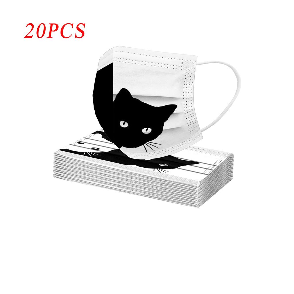 10/20/30/50/100PCS Adults Cat Prints Breathable 3 -Layer Disposable Mask