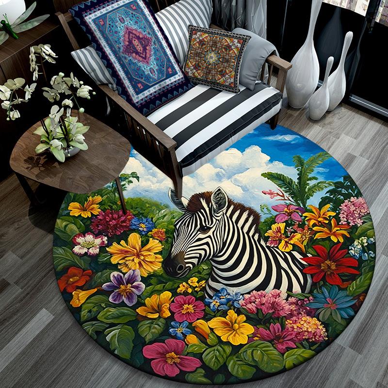 Zebra Round Area Rug,Carpet Rug for Living Room Bedroom Sofa Playroom Decor,Non-slip Floor Mat