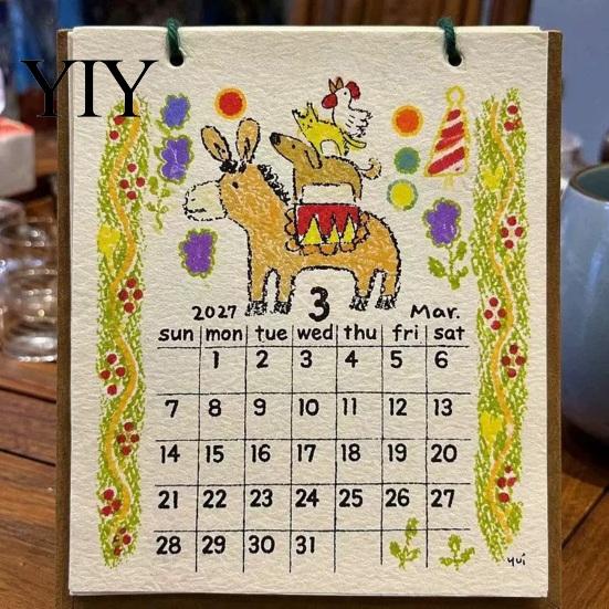 Warm Color Aesthetic Calendar 2027 Sheep Doodle Desk Calendar, Cute Animal Illustration Monthly Record Keeping Book Planner with Vintage Paper,