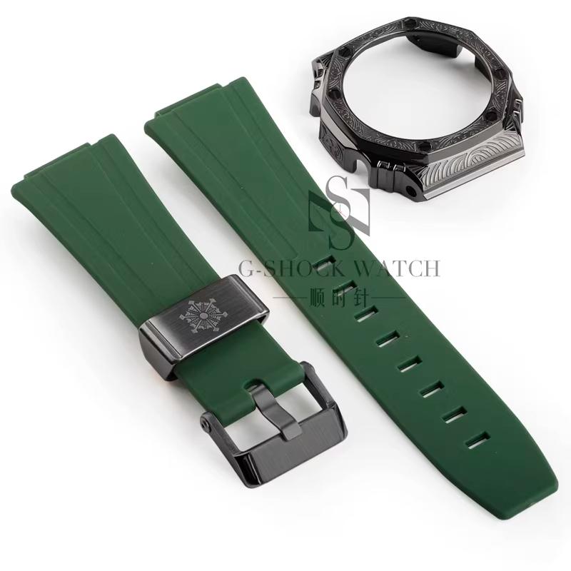 GA2100 Para Casio Carvalho de Fazenda Escultura Caixa de Metal Pulseira de Resina GA2100/2110 Escultura Modificada GM2100 GBM2100 Caixa Acessórios de Relógio