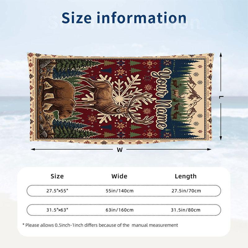 Winter Snowman Celebration Theme Quick Dry Beach Towel Custom Name Text Print Large Sand Resistant Towel Beach Vacation