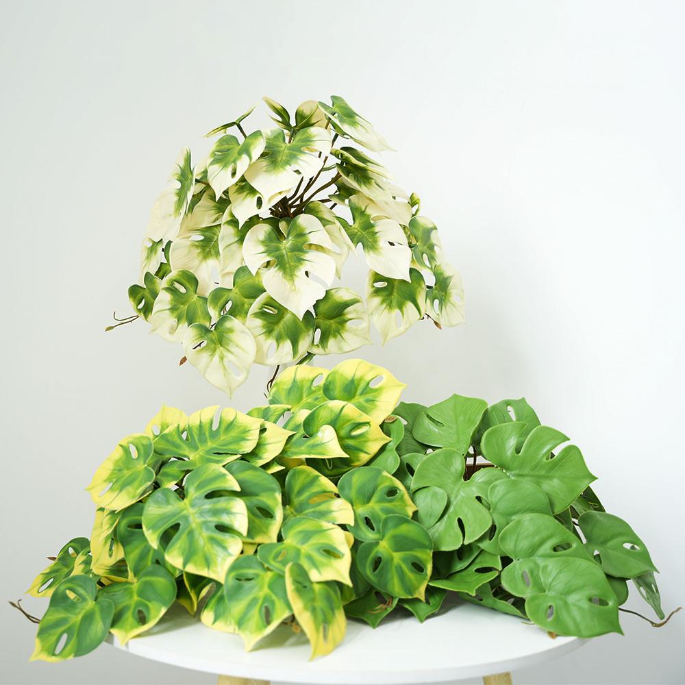 Large Artificial Monstera Turtle Leaf with 42 Leaves Indoor Outdoor UV Resistant Fake Plant Greenery for Home Garden Decor