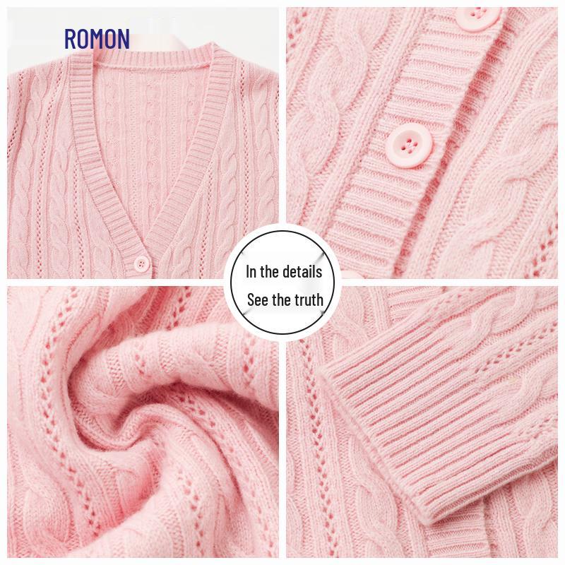 Romon Women's 100% Merino Wool V-Neck Cardigan