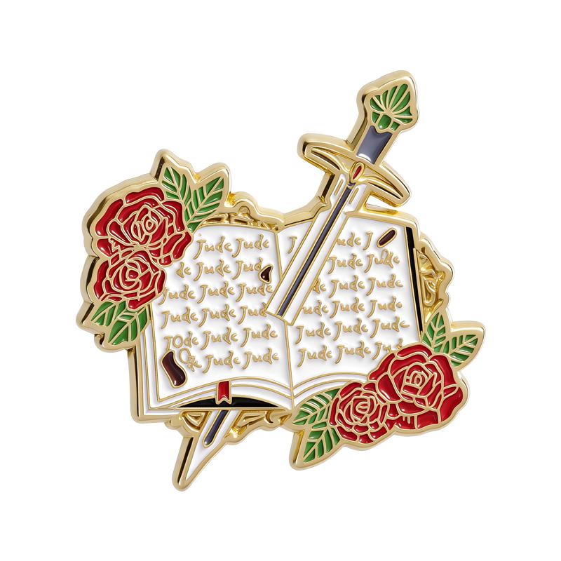 

Fantasy Themed Book Enamel Pins Bookish Floral Sword Brooches Lapel Badges Vintage-Inspired Jewelry Gift for Reader Friends