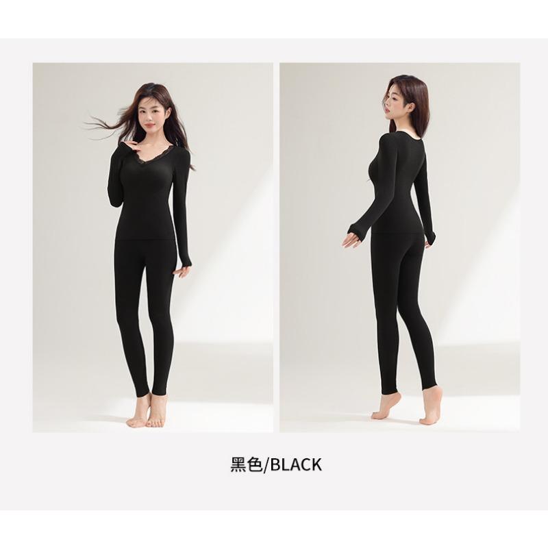 Women S Fleece Lined Thermal Underwear Set With Bra Padded Autumn Winter