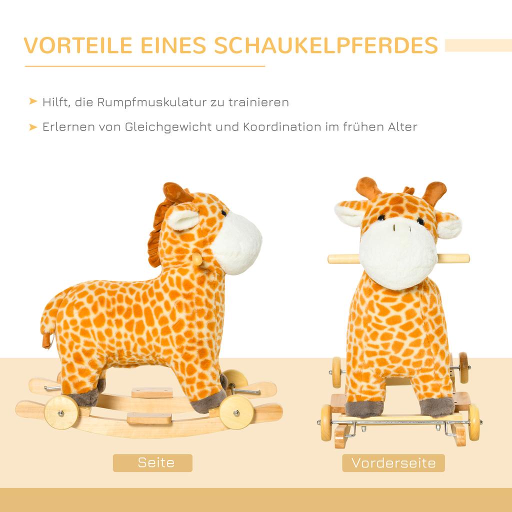 Schaukel-Tier Giraffe mit Soundeffekt, Rädern, Griffen, Plüsch Schaukeltier für Babys, Schaukelsitz für Kleinkinder 3-6 Monate