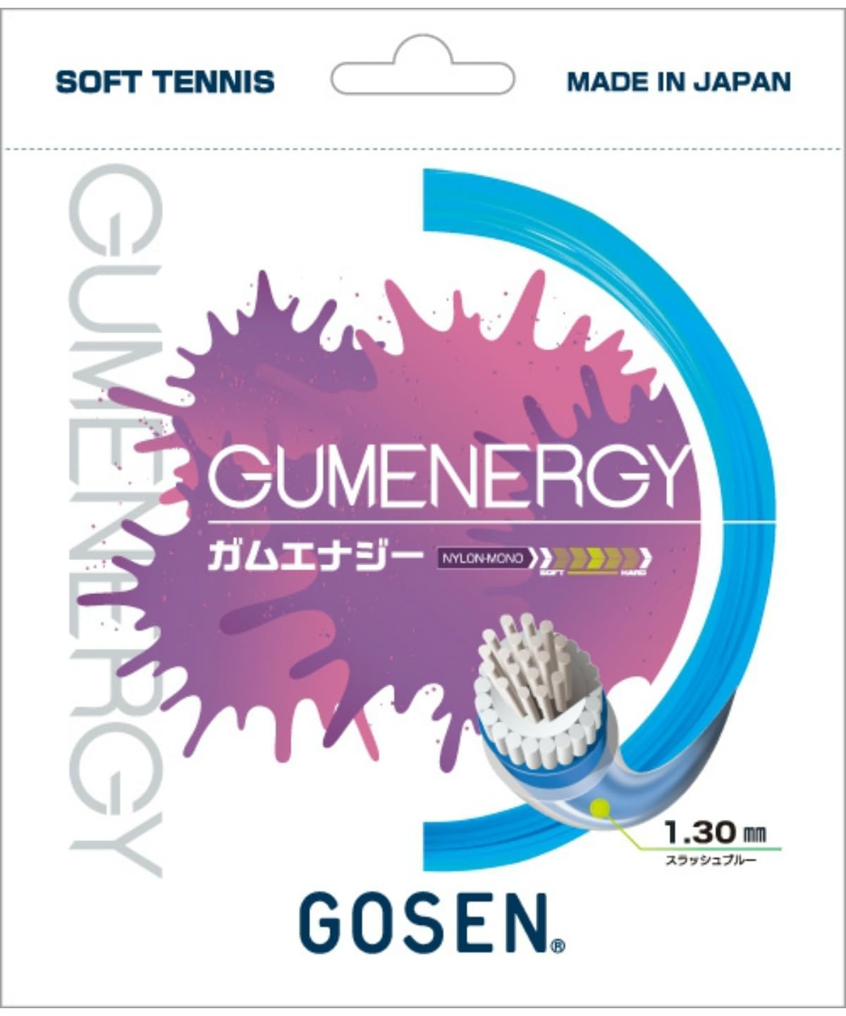 

GOSEN GUM ENERGY Soft Tennis Single 130mm Slash SSGE11 String, String, Blue,
