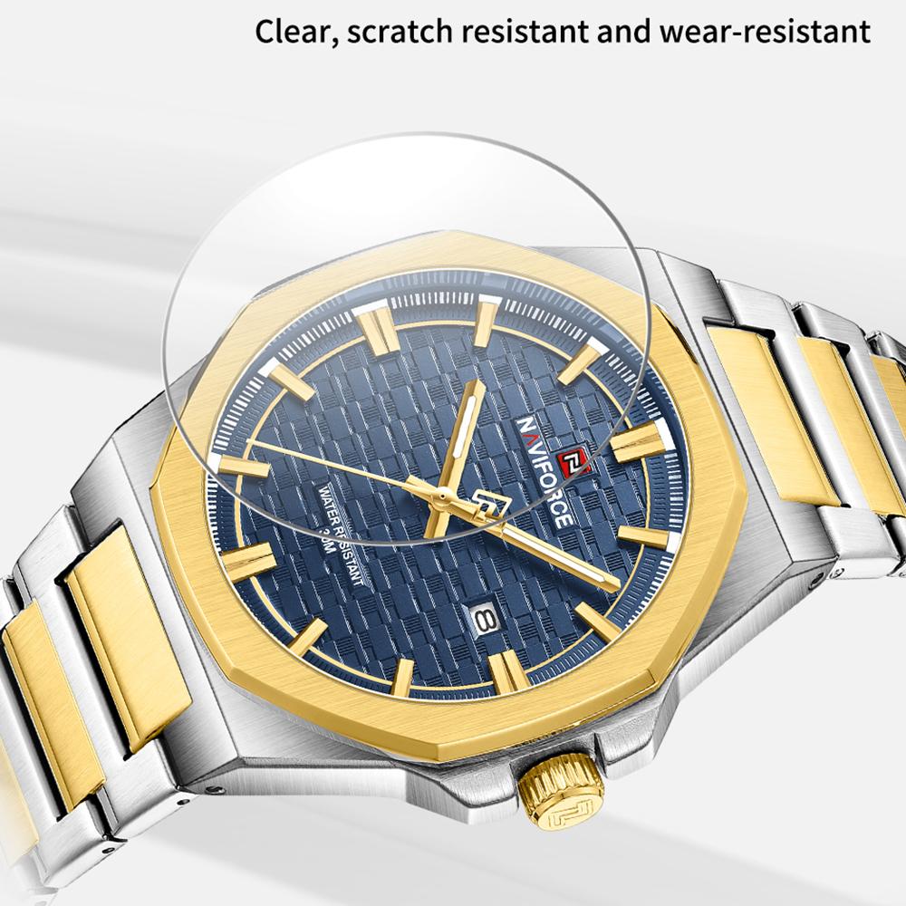 NAVIFORCE Simple Watch for Men Stainless Steel Strap Calendar Movement Luminous Pointer Waterproof 3ATM Casual Fashion Men's Watch NF9245